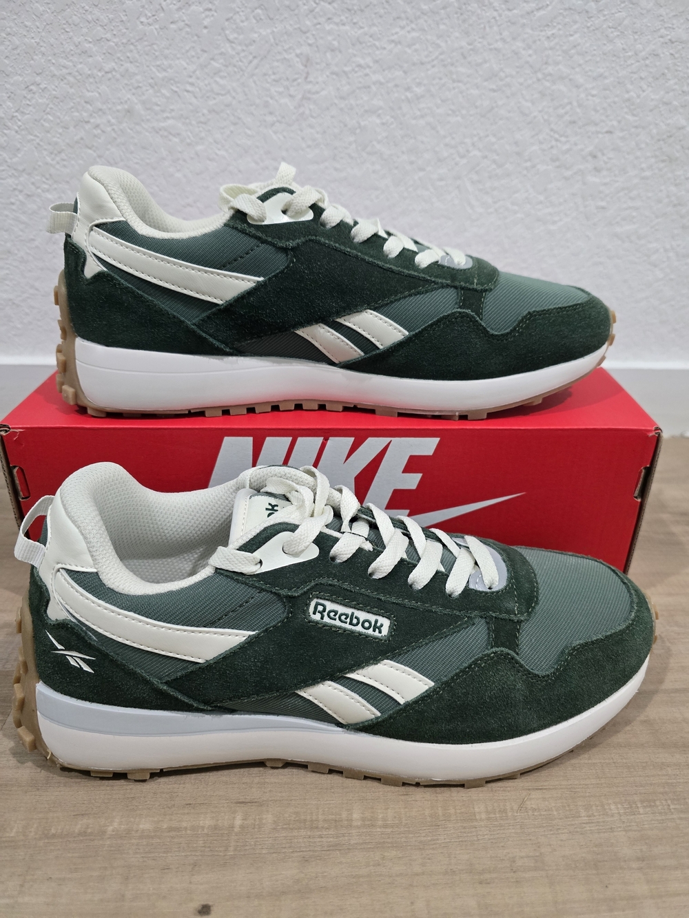 Reebok Men's Classic Runner Sneakers in Dark Green and White